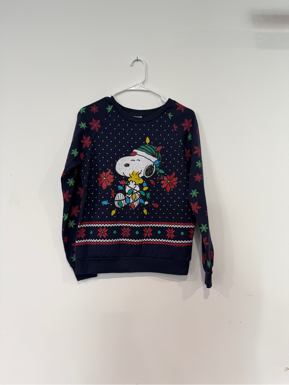 Peanuts Navy Christmas Crewneck Sweater with Snoopy and Woodstock